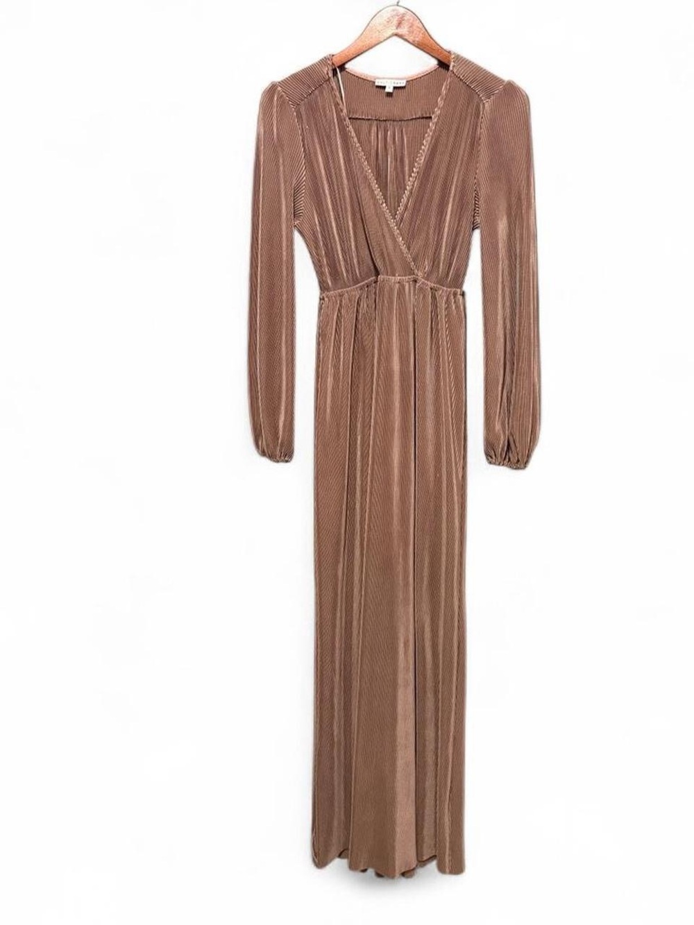 Baltic Born Long Sleeve V-Neck Maxi Dress in Taupe Small Wedding Gown Formal
